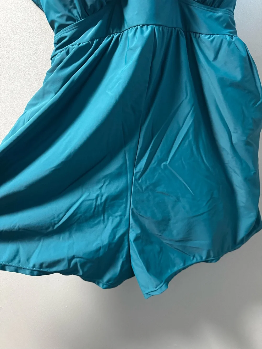 BloomChic Size 28 Teal Swim romper with pockets and belt